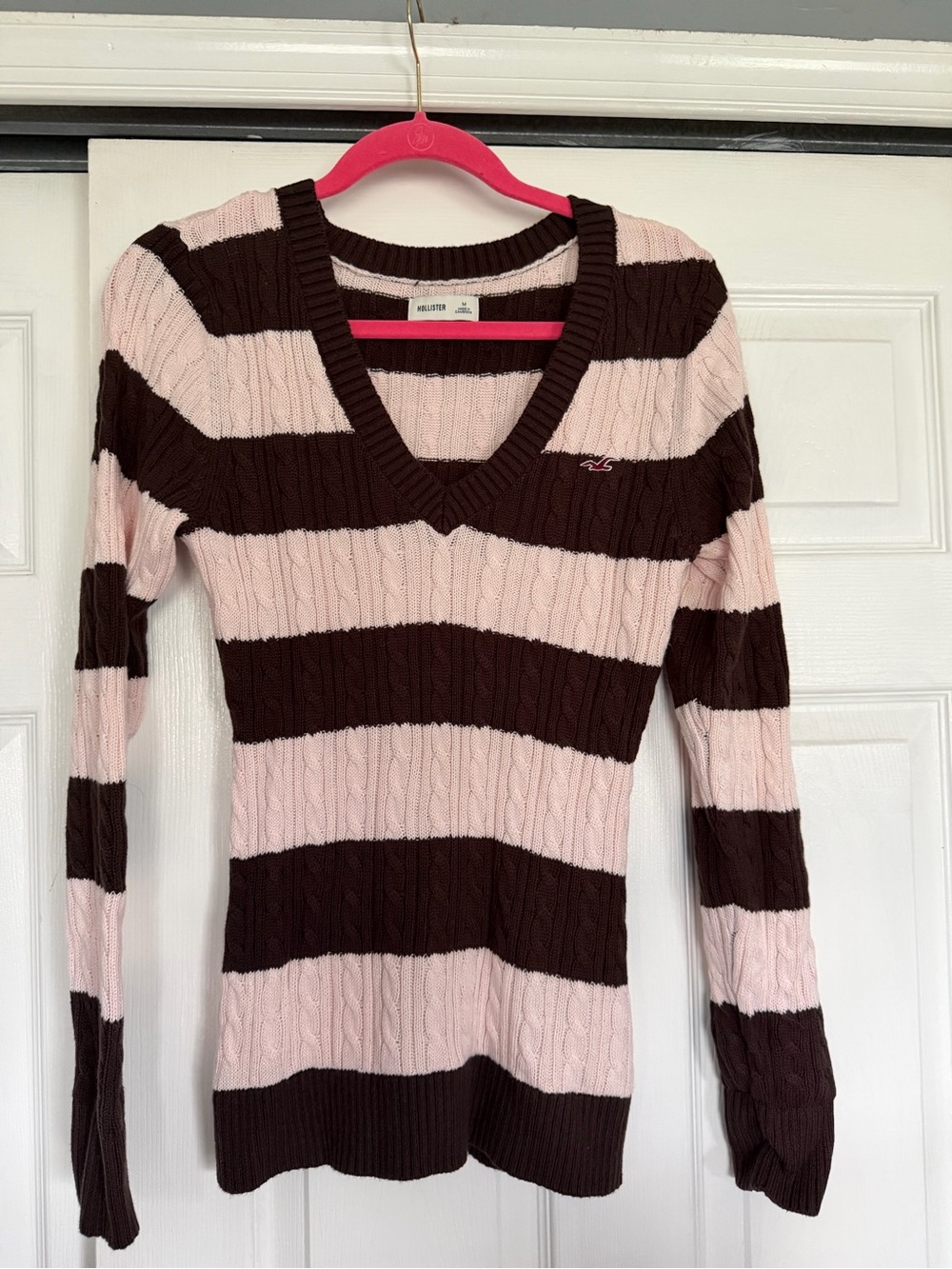 HollisterStriped V-Neck Cable Knit Sweater -NWT